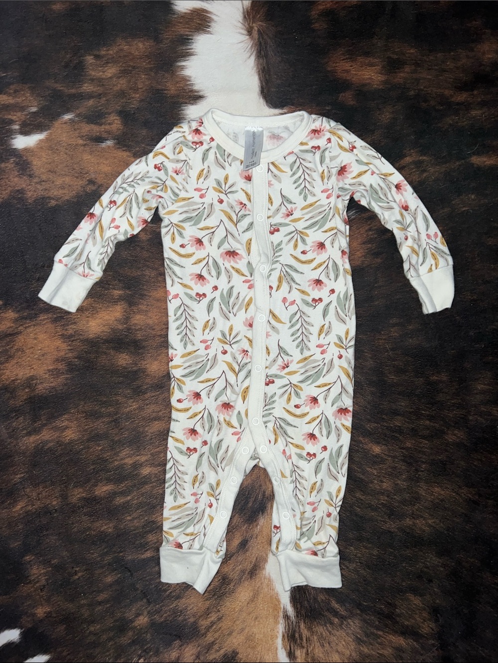 Botanical Print Baby One-Piece Footie - White with Pink & Green